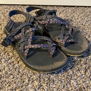 Navy and Purple Chacos, women size 8